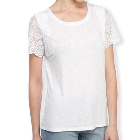 NYDJ mesh lace sleeve top white - Picture 7 of 13